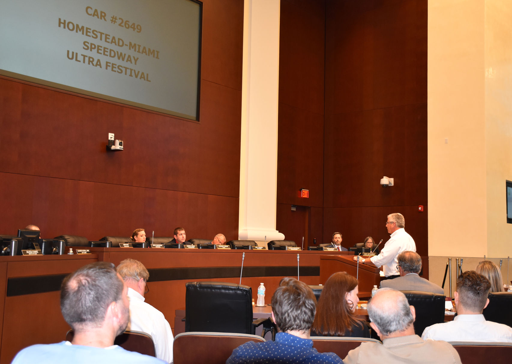 Al Garcia, vice-president, Homestead-Miami Speedway, speaks to council on their behalf